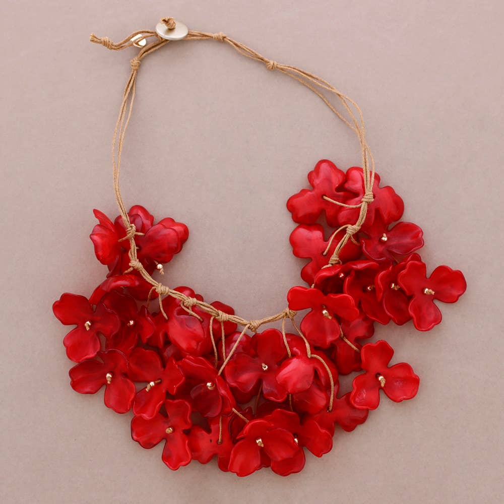 Girocollo Ciondoli Fiore Resina: Rojo