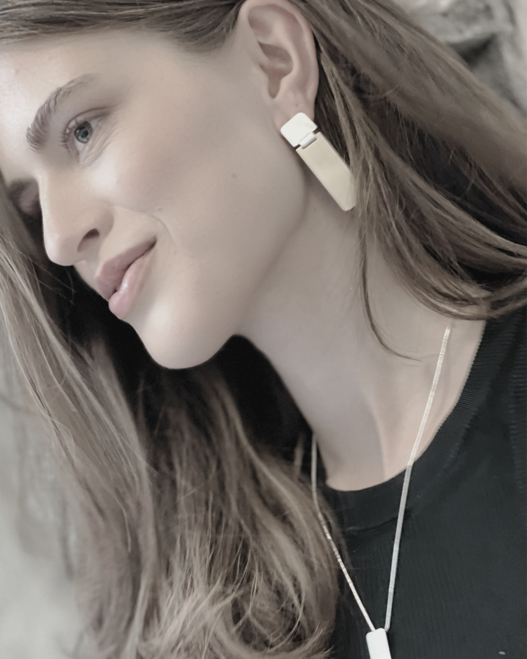Theia IN:STORE Orecchino Rettangolare a 2 Toni Placcato Oro